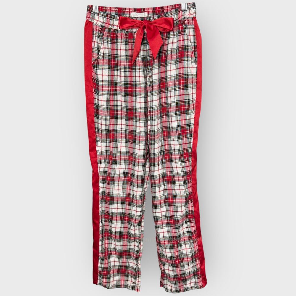 Abercrombie & Fitch XS Red Plaid Lounge Pants Satin Stripe Cozy Holiday